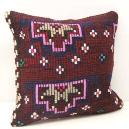 Handmade Kilim Pillow Cover 18x18, Turkish Wool Oriental Design - thumbnail 2