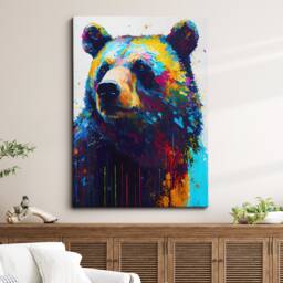 Colorful Bear Animal Abstract Oil Painting Splatter Style Wall Art, Framed Canvas Poster Print, Home Kitchen Office Room Decor, Gifts - thumbnail 1