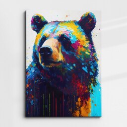 Colorful Bear Animal Abstract Oil Painting Splatter Style Wall Art, Framed Canvas Poster Print, Home Kitchen Office Room Decor, Gifts - thumbnail 3