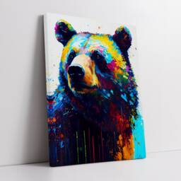 Colorful Bear Animal Abstract Oil Painting Splatter Style Wall Art, Framed Canvas Poster Print, Home Kitchen Office Room Decor, Gifts - thumbnail 2