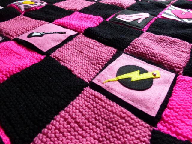 Pink & Black Hand-Made Knitted Rock'n'roll Blanket - image 1