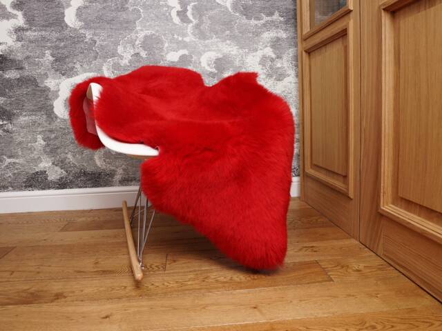 Red Sheepskin Rug, Genuine Leather Wool Carpet, Thick Shiny Fur Throw - image 1