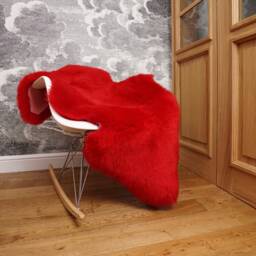 Red Sheepskin Rug, Genuine Leather Wool Carpet, Thick Shiny Fur Throw - thumbnail 2