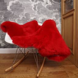 Red Sheepskin Rug, Genuine Leather Wool Carpet, Thick Shiny Fur Throw - thumbnail 3