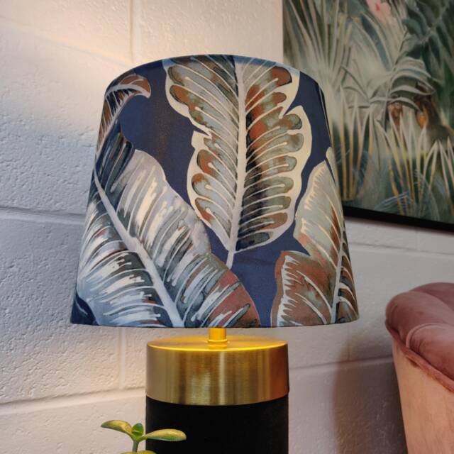 Tropical Leaves Blue Velvet Tapered Lampshade, Botanical & White Lining - image 1