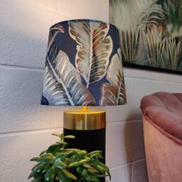 Tropical Leaves Blue Velvet Tapered Lampshade, Botanical & White Lining - thumbnail 2
