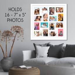 Multi Aperture Photo Frame - White Wood Holds 16 7x5 Photos - thumbnail 3