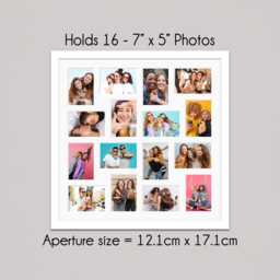 Multi Aperture Photo Frame - White Wood Holds 16 7x5 Photos