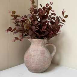 Rustic Brown Stone Jug Vase - Distressed Concrete Effect Farmhouse Neutral Home Decor - thumbnail 2