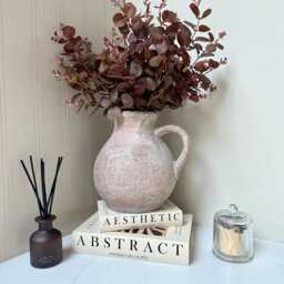 Rustic Brown Stone Jug Vase - Distressed Concrete Effect Farmhouse Neutral Home Decor - thumbnail 3