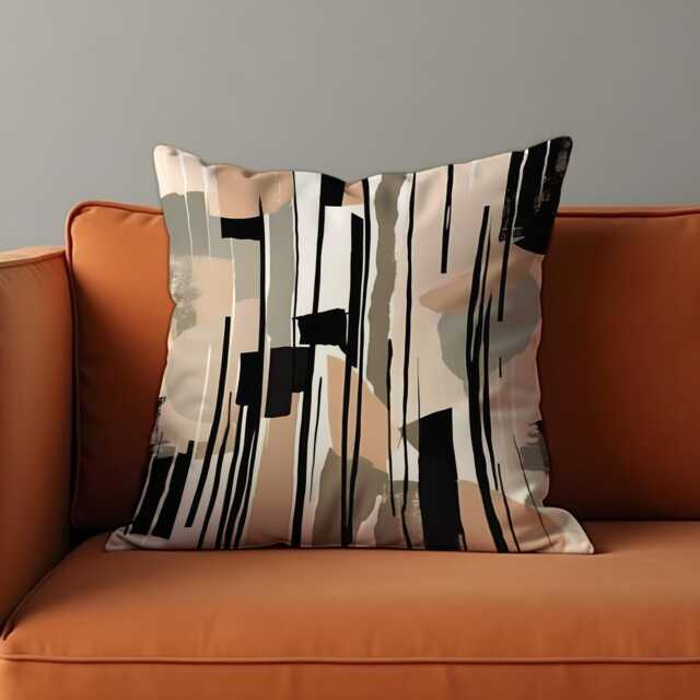 Neutral Abstract Stripes Throw Pillow Cover, Modern Black & Beige Brushstroke Cushion Case For Sofa Or Bed, Minimalist Home Decor Accent - image 1