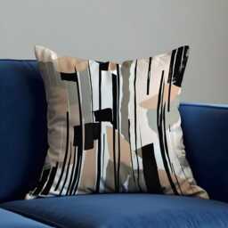 Neutral Abstract Stripes Throw Pillow Cover, Modern Black & Beige Brushstroke Cushion Case For Sofa Or Bed, Minimalist Home Decor Accent - thumbnail 2