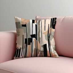 Neutral Abstract Stripes Throw Pillow Cover, Modern Black & Beige Brushstroke Cushion Case For Sofa Or Bed, Minimalist Home Decor Accent - thumbnail 3