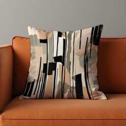 Neutral Abstract Stripes Throw Pillow Cover, Modern Black & Beige Brushstroke Cushion Case For Sofa Or Bed, Minimalist Home Decor Accent - thumbnail 1