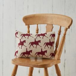 Hand Screen Printed Dressage Horse Linen Cushion Burgundy Gift House Countryside - thumbnail 3