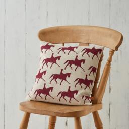 Hand Screen Printed Dressage Horse Linen Cushion Burgundy Gift House Countryside - thumbnail 2