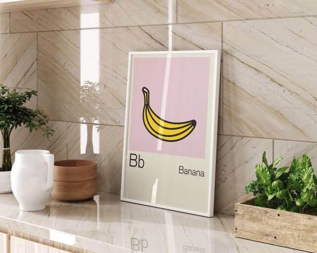 Banana Wall Art Print in Beige & Yellow For Kids Bedroom Or Nursery Playful Fruit Illustration Bold Childlike Design - image 1