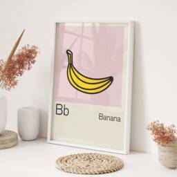 Banana Wall Art Print in Beige & Yellow For Kids Bedroom Or Nursery Playful Fruit Illustration Bold Childlike Design - thumbnail 3
