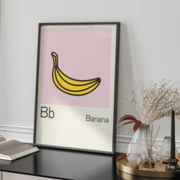 Banana Wall Art Print in Beige & Yellow For Kids Bedroom Or Nursery Playful Fruit Illustration Bold Childlike Design - thumbnail 2