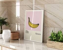Banana Wall Art Print in Beige & Yellow For Kids Bedroom Or Nursery Playful Fruit Illustration Bold Childlike Design - thumbnail 1