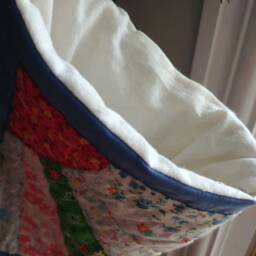 Quilted Christmas Stocking, Blue & Red Vintage Patchwork Holiday 18 Inch Gender Neutral - thumbnail 2