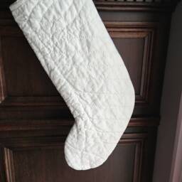 Quilted Christmas Stocking, Blue & Red Vintage Patchwork Holiday 18 Inch Gender Neutral - thumbnail 3
