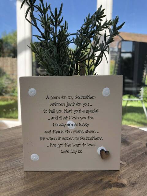Godmother Personalised Flower/Plant Pot Godparents Godfather Gift Shabby Chic Style. Christening Baptism Christmas Birthday Any Names - image 1