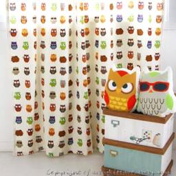 Tab Top Cafe Curtain Window Valance/Kitchen Curtain/Kids Nursery/Child Playroom/Bathroom Shower Curtain-Owl Animal, Freegift - thumbnail 2