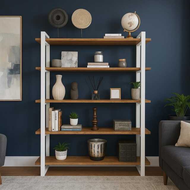 Reclaimed Wood Bookcase Rustic Shelving Unit With Box Section Frame - image 1