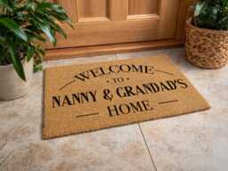 Custom Nanny Grandad's House Rug - Arched Name Welcome Unique Coir Entryway Sign - thumbnail 1