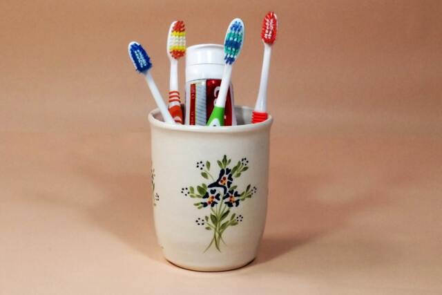 Handmade Floral Ceramic Toothbrush Holder Retro Blue Bathroom Decor - image 1
