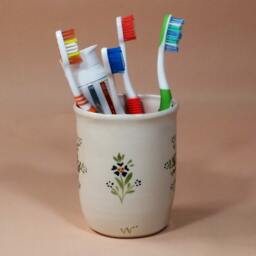 Handmade Floral Ceramic Toothbrush Holder Retro Blue Bathroom Decor - thumbnail 3