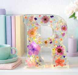 Resin Flower Letters With Fairy Lights - Handmade Floral Initial Home Decor - thumbnail 1
