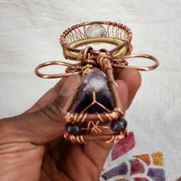 Crystal Amethyst Ankh, Clear Quartz Sphere, Wire Wrapped - thumbnail 3