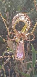 Crystal Amethyst Ankh, Clear Quartz Sphere, Wire Wrapped - thumbnail 2