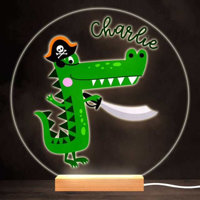 Cute Pirate Crocodile Colourful Round Personalised Gift Led Lamp Night Light - Bedroom - image 1