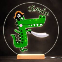 Cute Pirate Crocodile Colourful Round Personalised Gift Led Lamp Night Light - Bedroom - thumbnail 1
