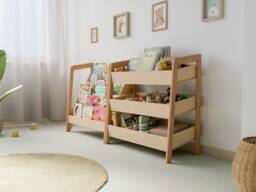 Montessori Bookshelf & Toy Organizer Set Wooden Bookcase, Storage With Dividers For Kids