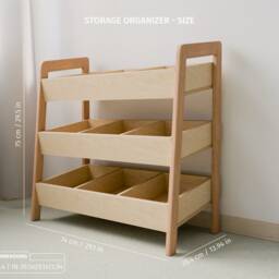 Montessori Bookshelf & Toy Organizer Set Wooden Bookcase, Storage With Dividers For Kids - thumbnail 2