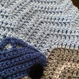 Cars Baby Blanket - Blue Race Car Boy Afghan Crochet Shower Gift - thumbnail 3