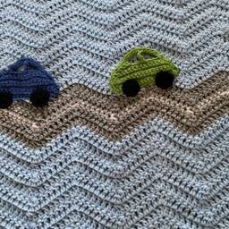 Cars Baby Blanket - Blue Race Car Boy Afghan Crochet Shower Gift - thumbnail 4