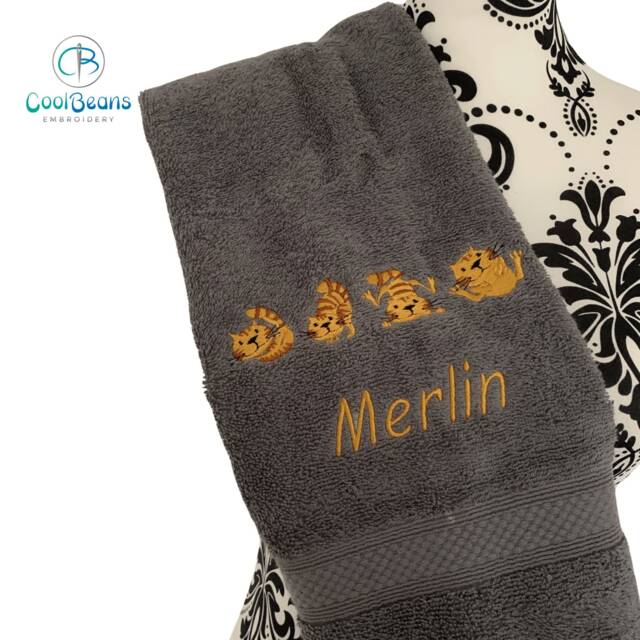 Kittens Cat Towel - Personalised Face Cloth/Hand Bath = Embroidered - image 1