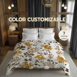 Ochre Watercolor Floral Comforter Cinnamon Orange & Taupe Botanical Bedding, Cottagecore Bedroom Decor, Color Customizable #297