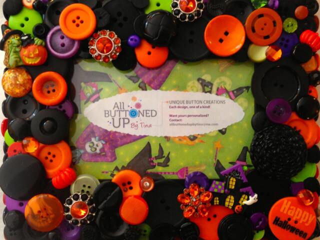 Halloween Button Frame With Witch in Black Orange Lime & Purple ~ Holiday Gift For Her First Halloween 4x6 Photo - image 1
