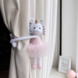 Ballerina Unicorn Curtain Tie Back Pink Unicorn Tieback Nursery Decor Nursery Animal White - thumbnail 3
