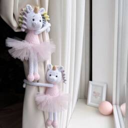 Ballerina Unicorn Curtain Tie Back Pink Unicorn Tieback Nursery Decor Nursery Animal White - thumbnail 2