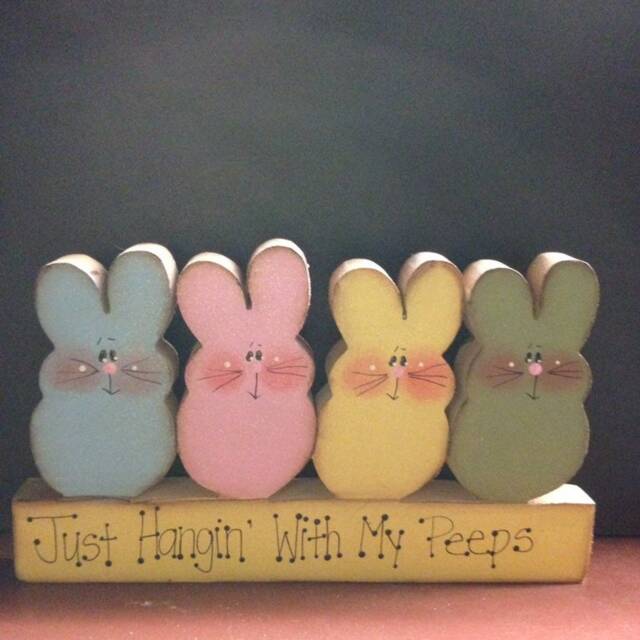 Cute Easter Wood Shelf Sitter Or Mantle Decoration. Four Bunnies in A Row. Can Be Personalized Free