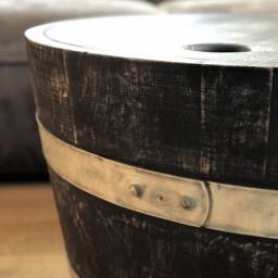Wine Barrel Coffee Table With Wooden Lid Shabby Black - thumbnail 3