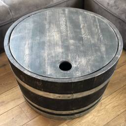 Wine Barrel Coffee Table With Wooden Lid Shabby Black - thumbnail 4