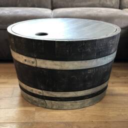 Wine Barrel Coffee Table With Wooden Lid Shabby Black - thumbnail 2
